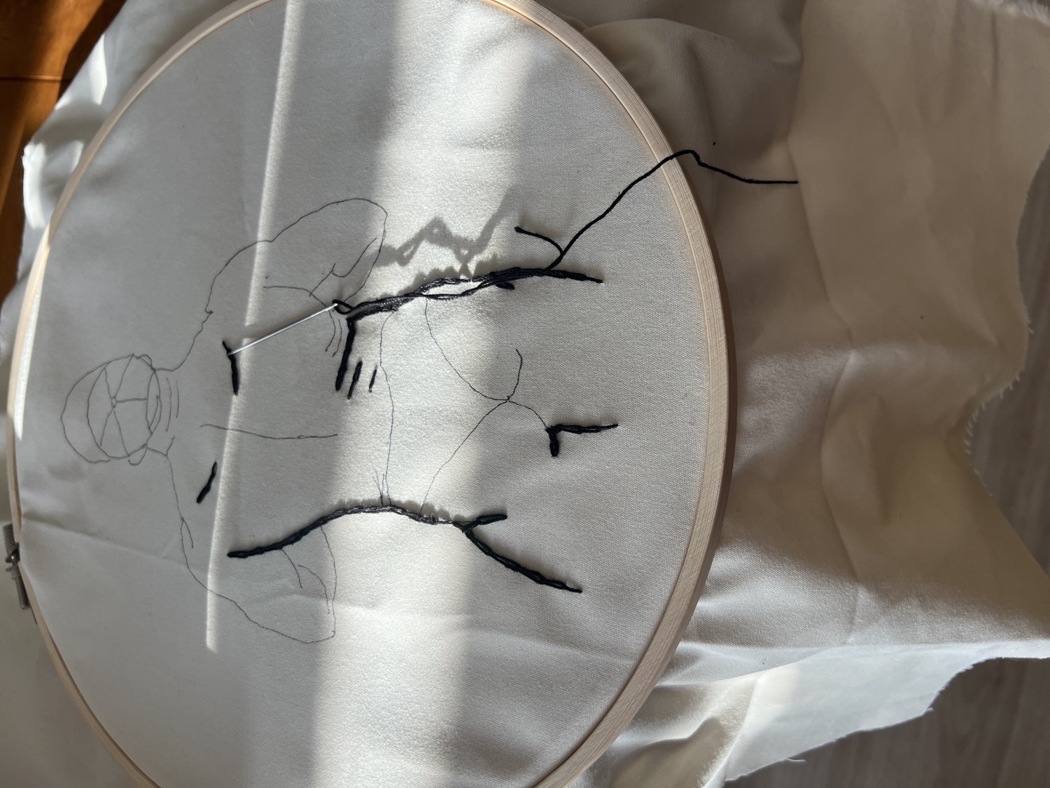 Embroidery in progress on a hoop